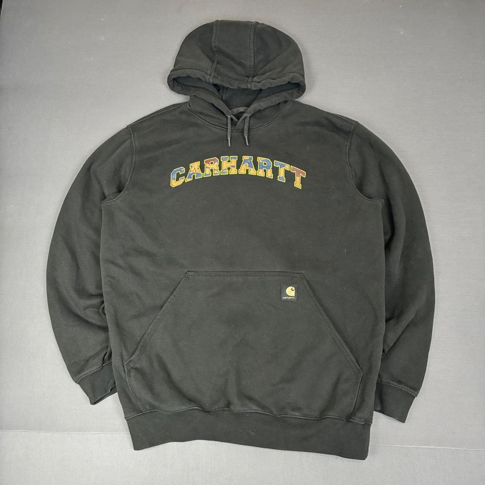 Carhartt Men's Loose Fit Midweight Camo Logo Graphic Black Hoodie Size Medium
